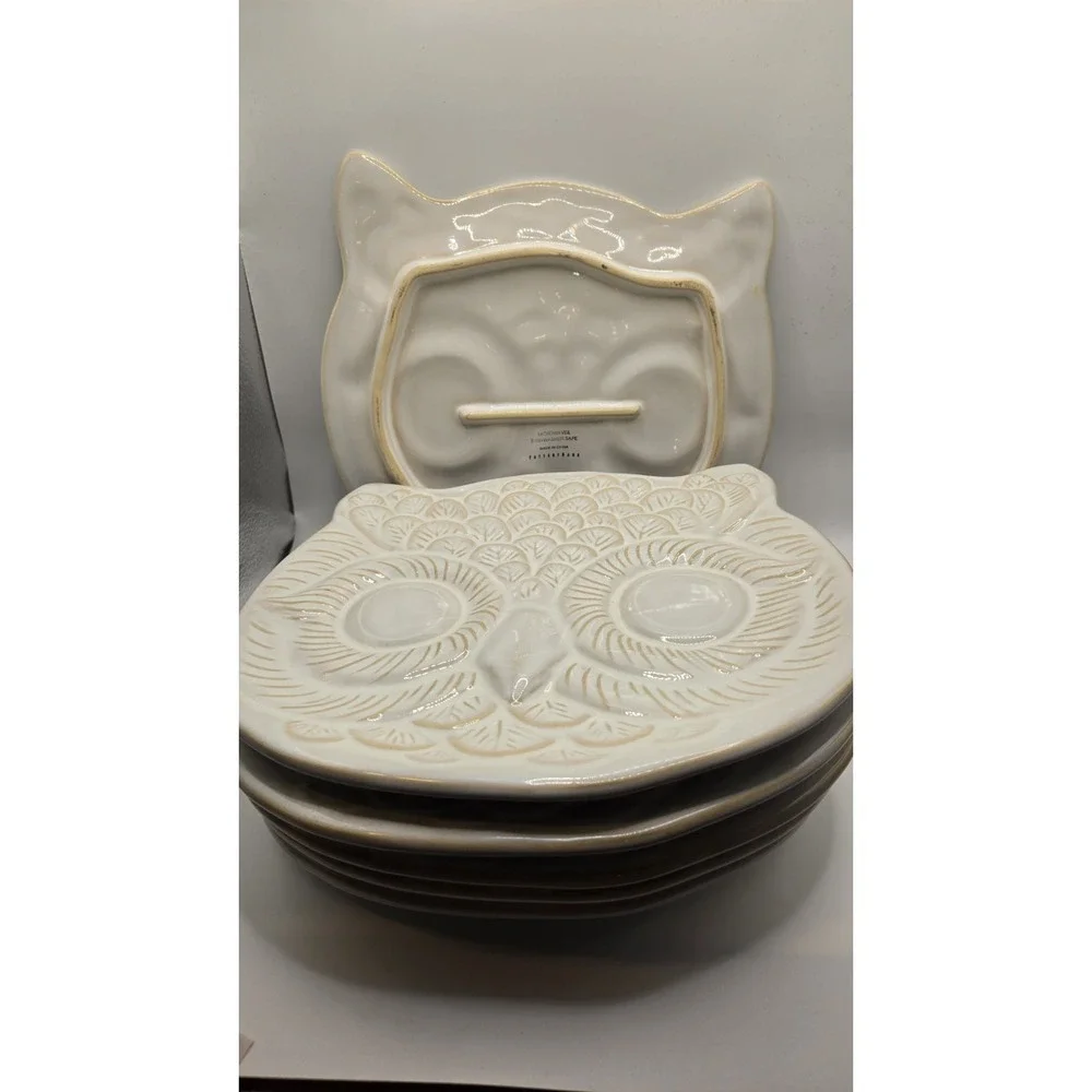 Set 6 Pottery Barn EMBOSSED OWL 10